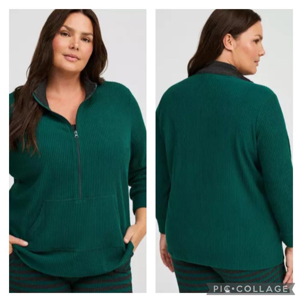 Torrid Heavy Hacci Rib Half Zip Lounge Pullover Hunter Green Plus Size 4X